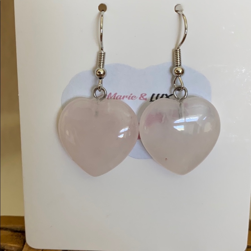 Heart shaped rose quartz like material Earrings